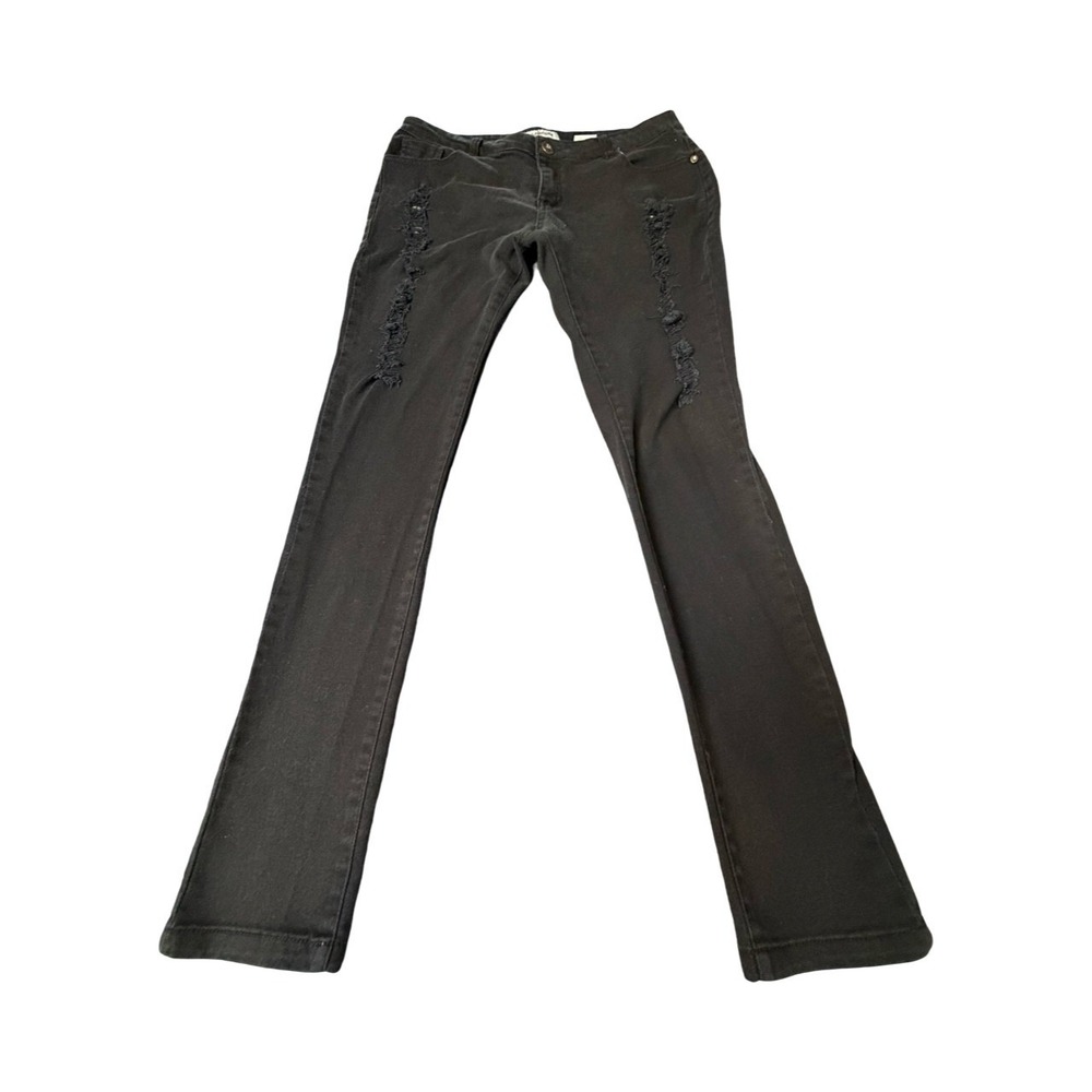 Imperial Premium Jeans Women 14 Black Flare Distressed High Waisted Ripped Denim